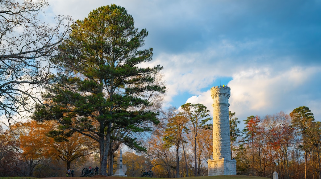 A wide angle view of the Wilder Brigade Monument in Chickamauga Battlefield in Georgia