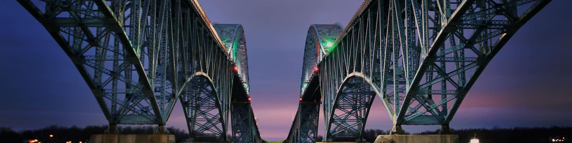 South Grand Island Bridge spanning the Niagara River in the evening in Erie County, New York.