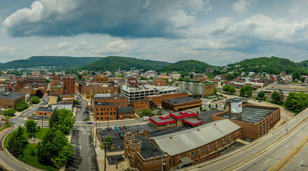Aerial view of Cumberland Maryland in Allegany County along the Potomac river