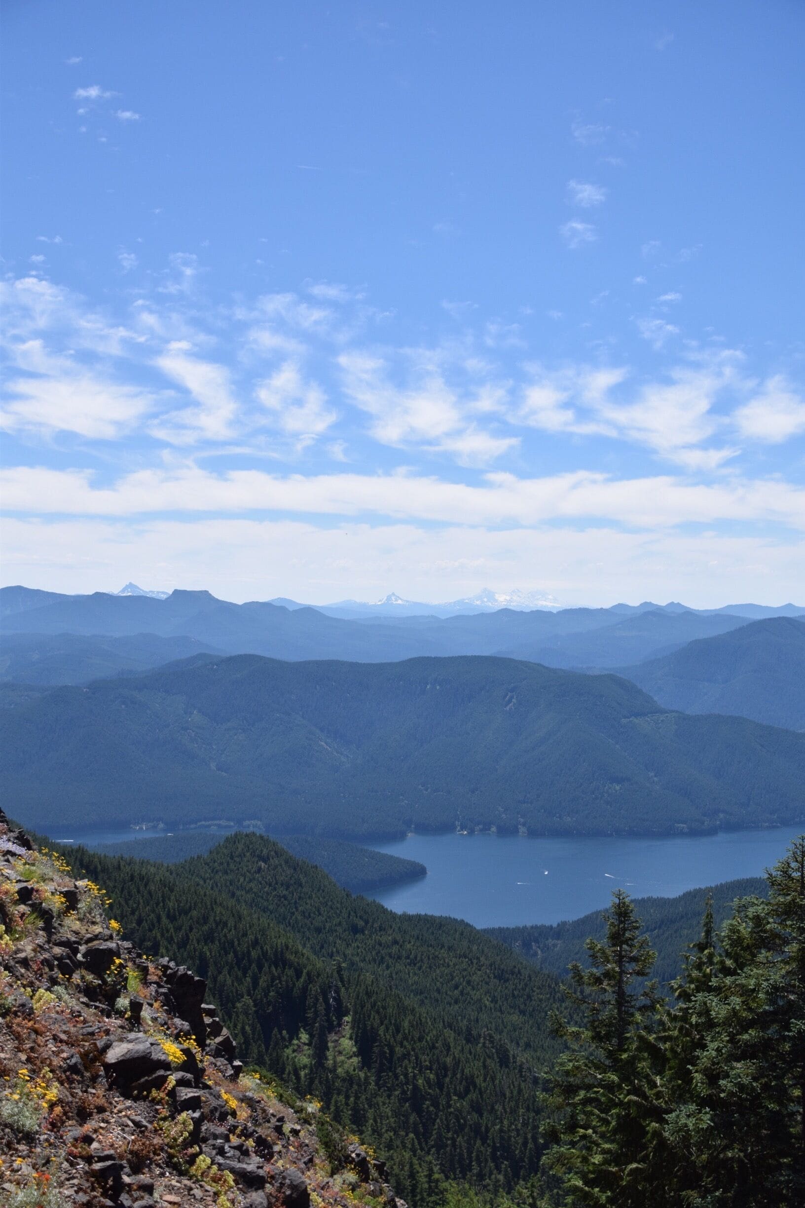 Views of Detroit Lake, Tumble Lake and multiple mountain tops