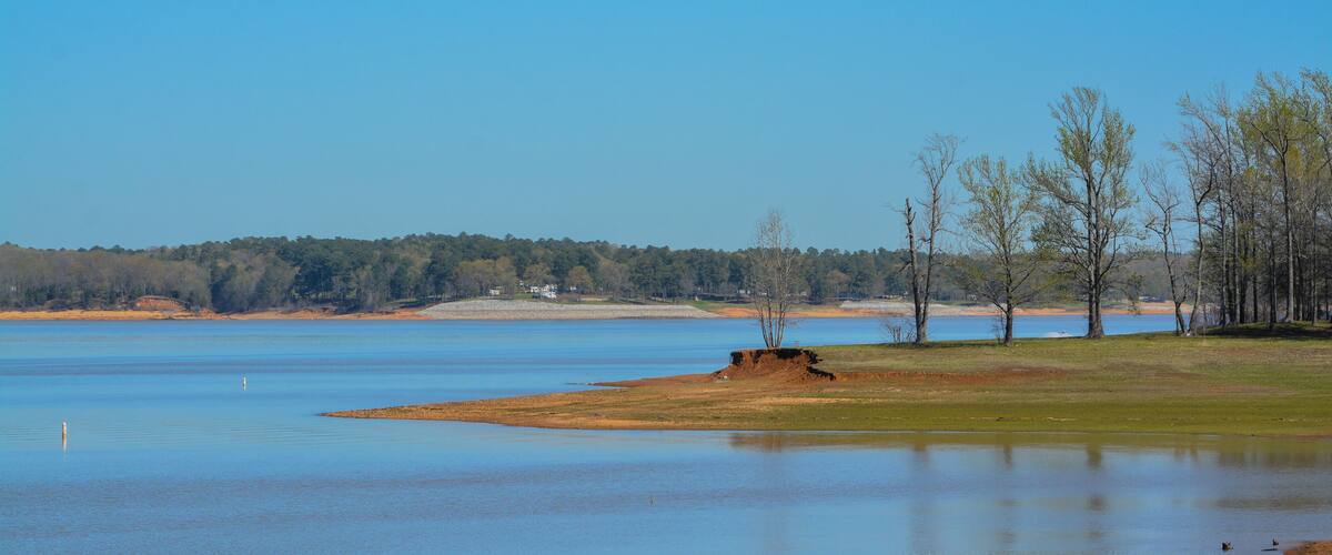 Beautiful park view of Enid Lake in George Payne Cossar State Park at Oakland, Yalobusha County, Mississippi