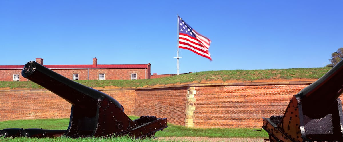 Cannons and wall at Fort McHenry National Monument, Baltimore, Maryland