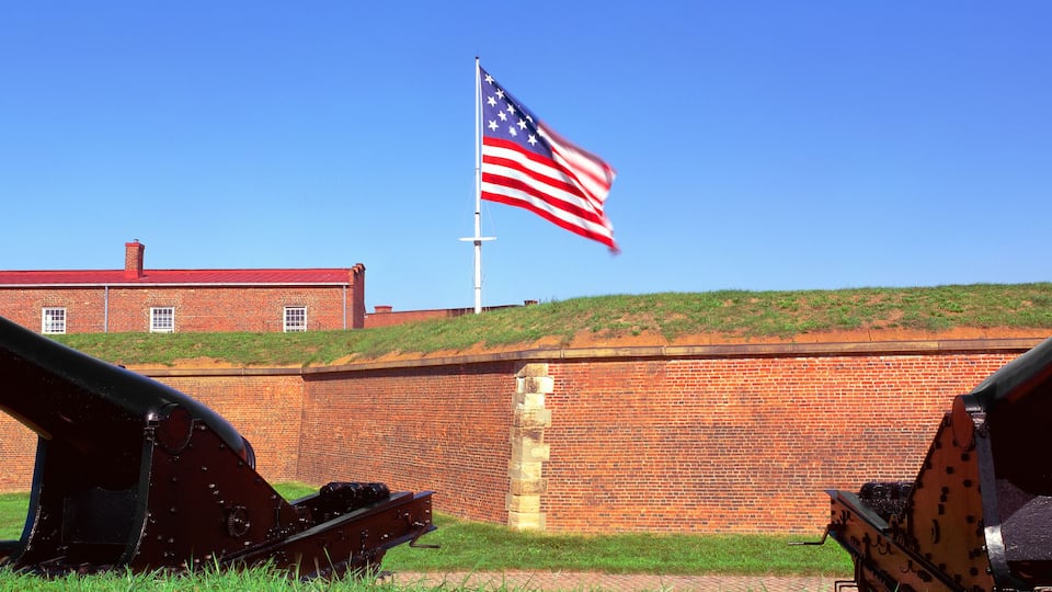 Cannons and wall at Fort McHenry National Monument, Baltimore, Maryland