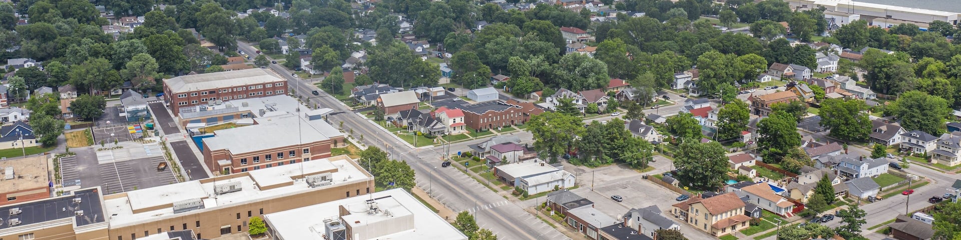 Bird's eye view of Clark County across the Ohio Rive. Indiana, United States.