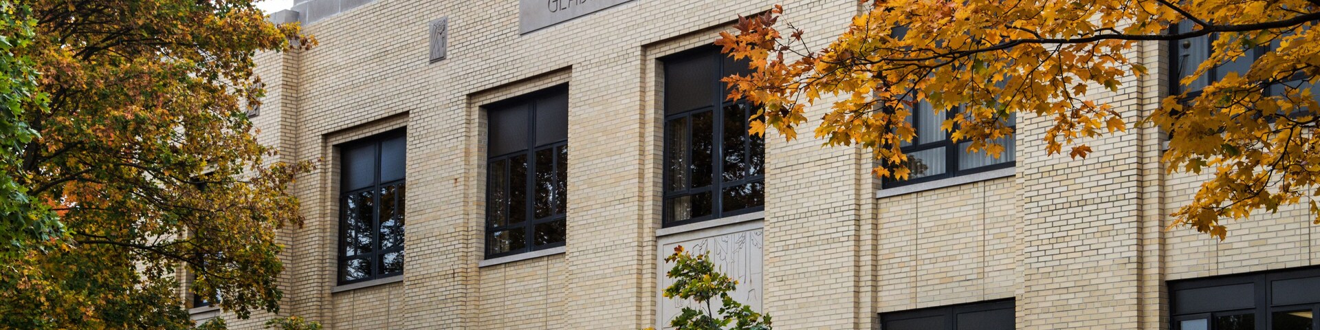 The state courthouse for Gladwin County located in Gladwin, Michigan with fall leaves