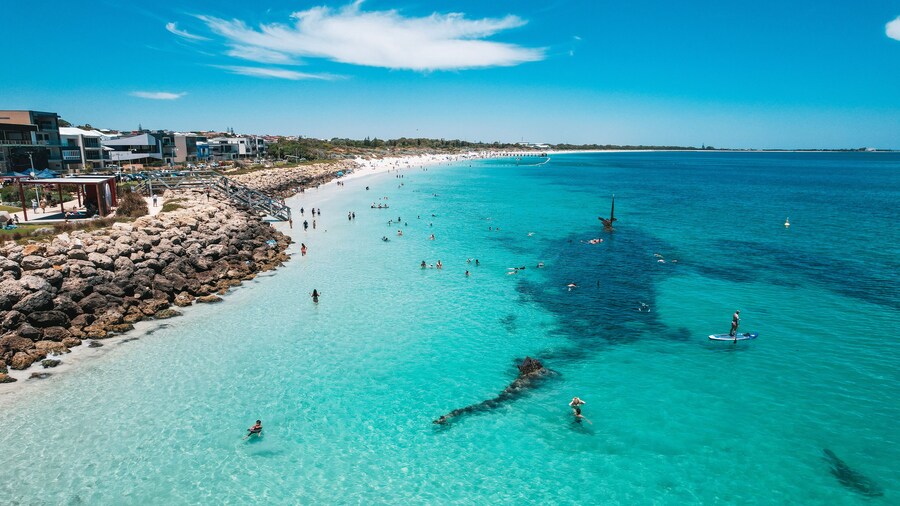 Aerial view of Coogee Beach and the Omeo Shipwreck in Coogee, Western Australia