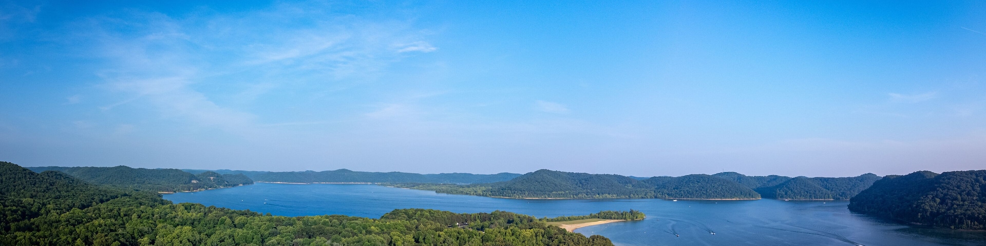Aerial panorama of northeastern Kentucky's Cave Run Lake