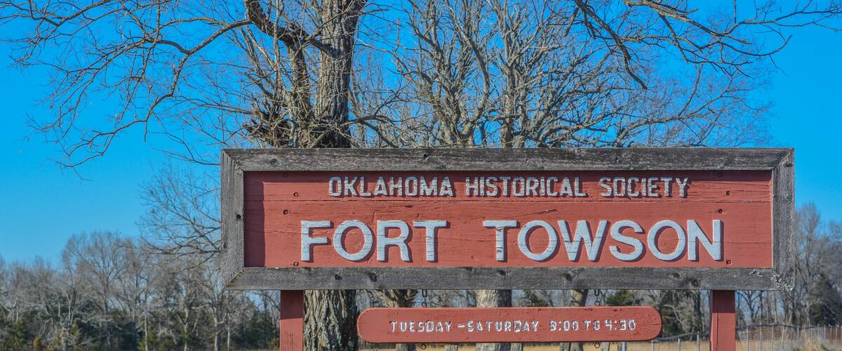 The Fort Towson Oklahoma Historical Society Sign, in Fort Towson, Choctaw County, Oklahoma
