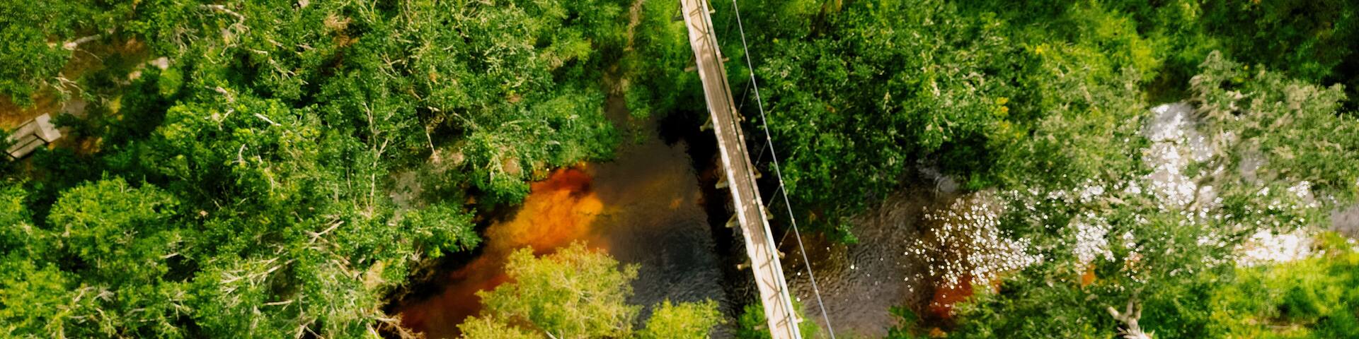 Flying Over Paynes Creek and the suspension bridge in rural Hardee County, FL
