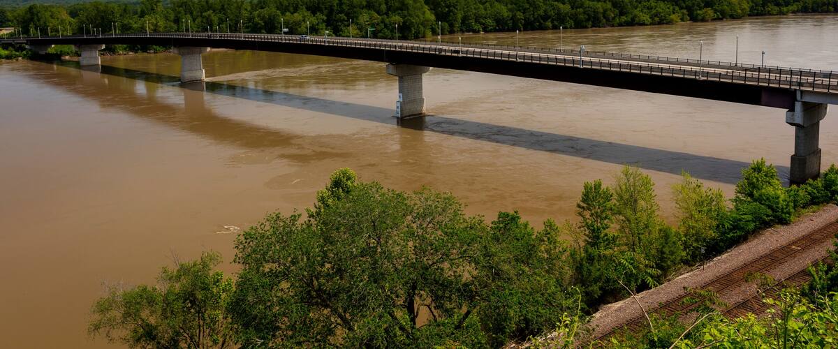 MAY 17 2019, HERMANN MISSOURI USA - The Hermann Bridge was a cantilevered truss bridge over the Missouri River at Hermann, Missouri between Gasconade and Montgomery County