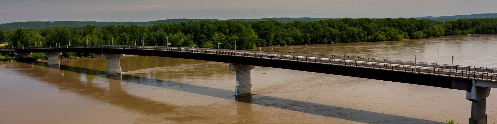 MAY 17 2019, HERMANN MISSOURI USA - The Hermann Bridge was a cantilevered truss bridge over the Missouri River at Hermann, Missouri between Gasconade and Montgomery County