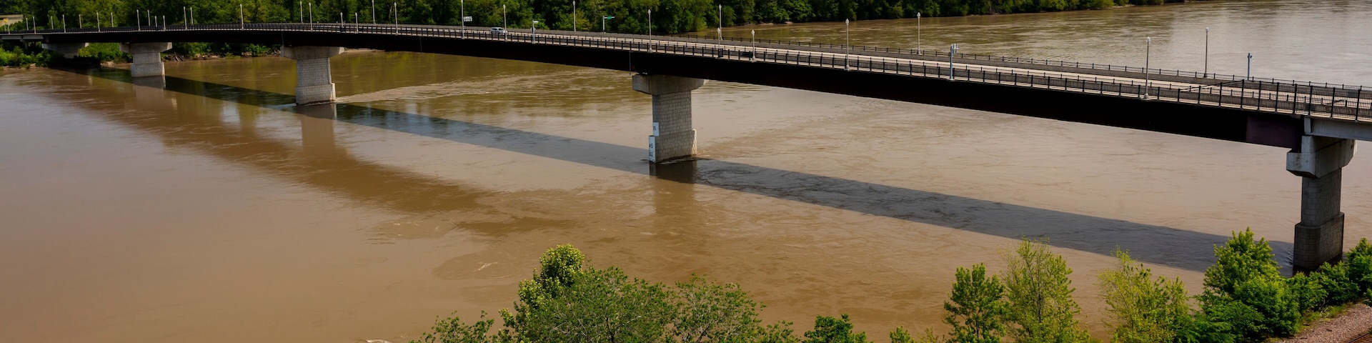 MAY 17 2019, HERMANN MISSOURI USA - The Hermann Bridge was a cantilevered truss bridge over the Missouri River at Hermann, Missouri between Gasconade and Montgomery County