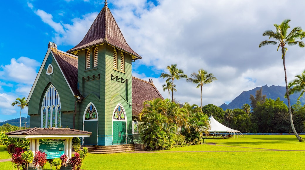 View of Waioli Huiia Church, Kauai, Hawaii. Copy space for text.