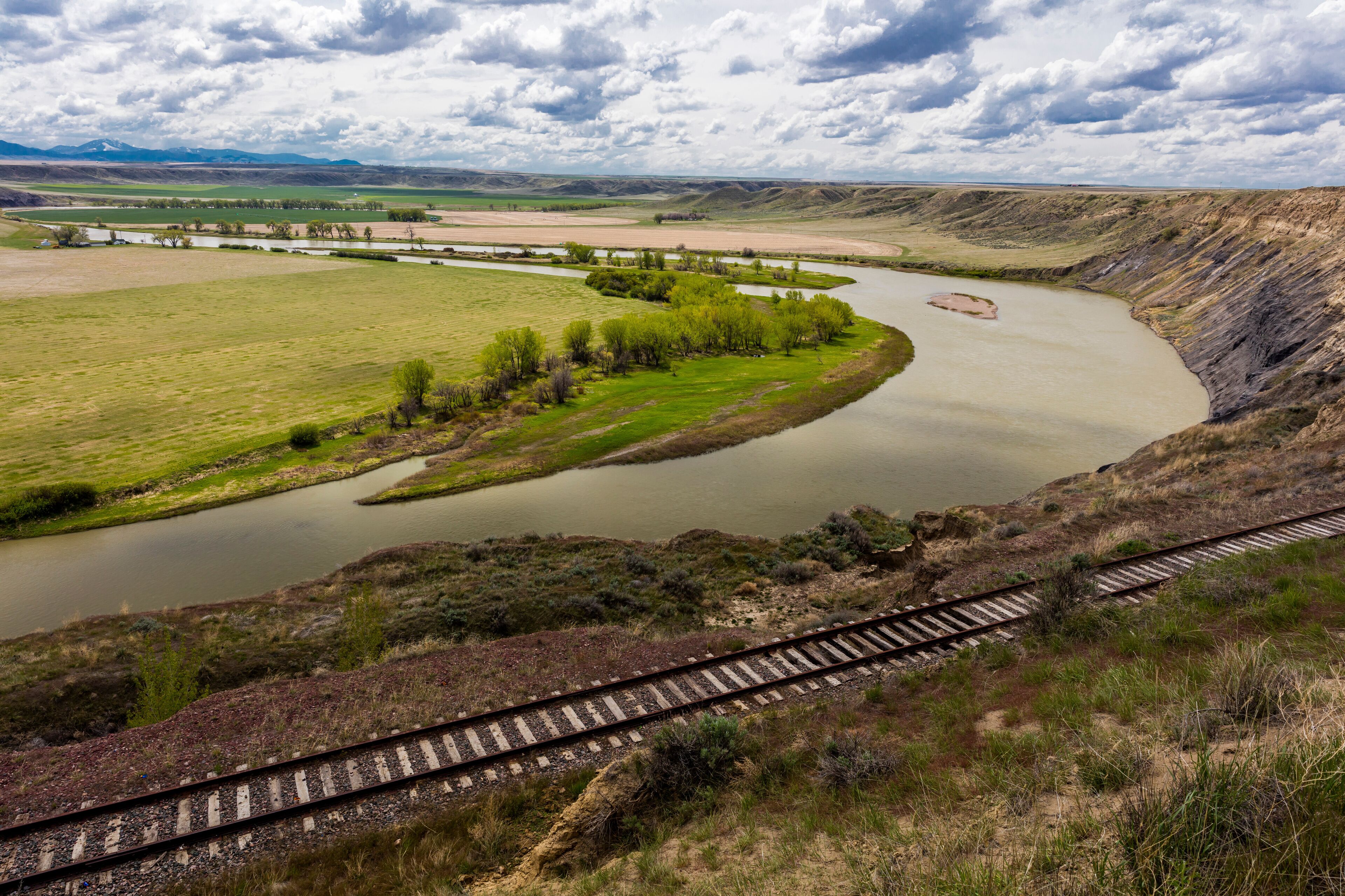 MAY 22 UPPER MISSOURI RIVER BREAKS, LEWISTOWN, MT,  2019, USA - Lewis and Clark's "Decision Point" at confluence of Marias and Missouri River
