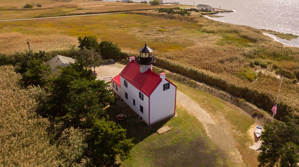 Aerial images of the newly remodeled and restored East Point Lighthouse in Cape May on the Delaware bay
