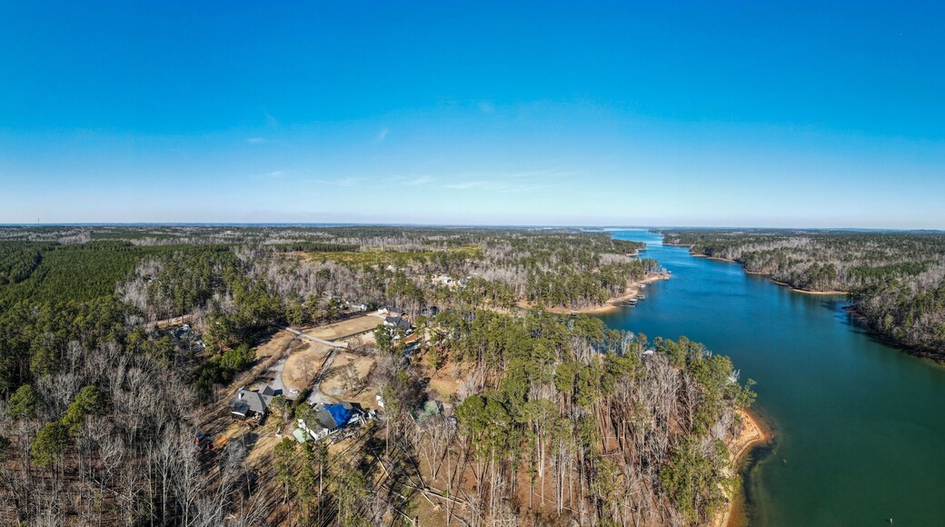 Aerial landscape Clarks Hill Lake in winter after Hurricane Helene in Appling Augusta Georgia