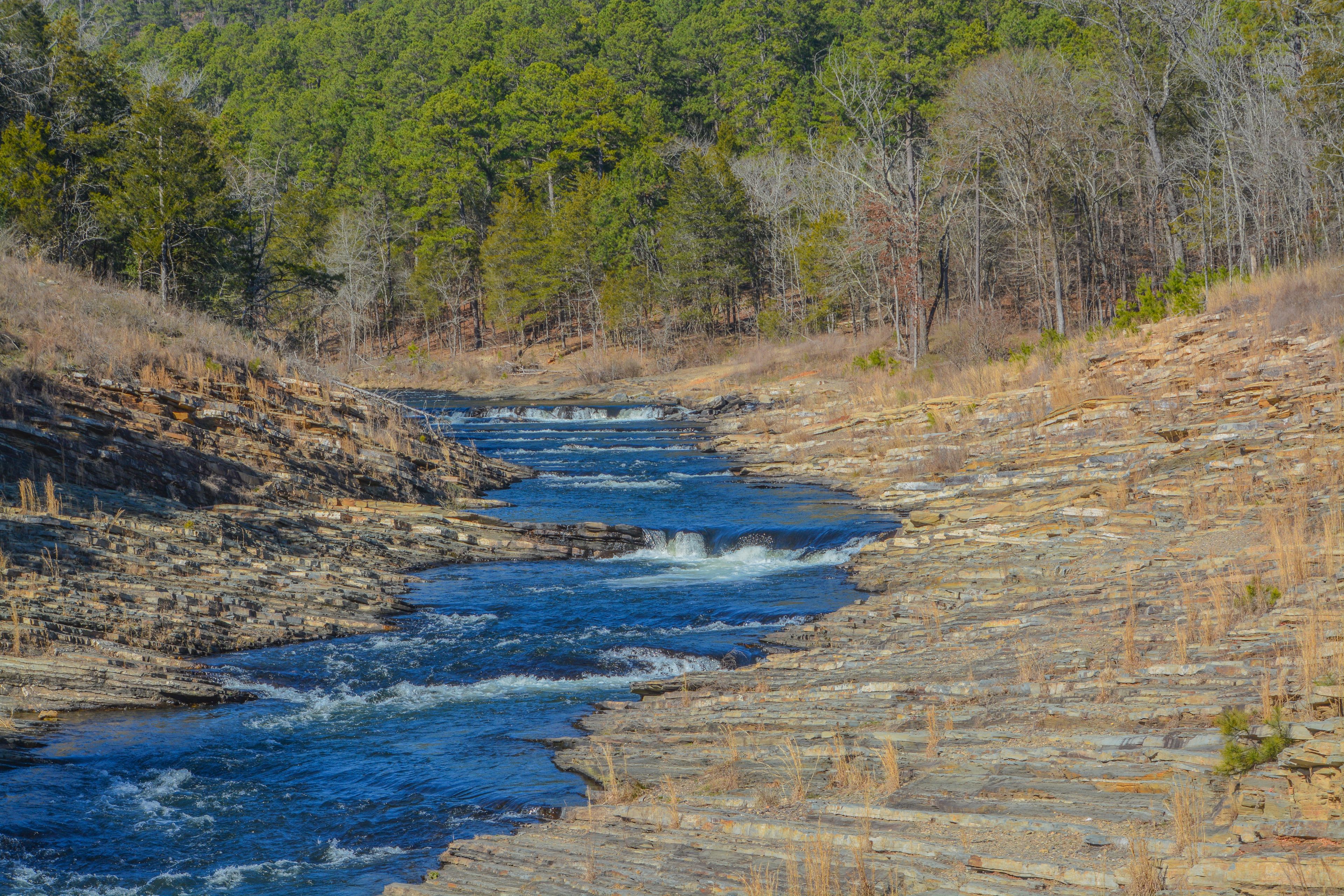 Mountain Fork River winding through Beavers Bend State Park in Broken Bow, Oklahoma 