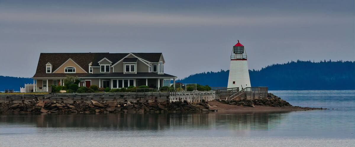 Pendlebury house and the St. Andrews Lighthouse in St. Andrews, New Brunswick