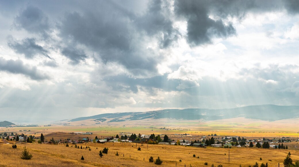 Scenic panoramic view from the hills behind Philipsburg, Montana. Philipsburg is a town in and the county seat of Granite County, Montana, United States.