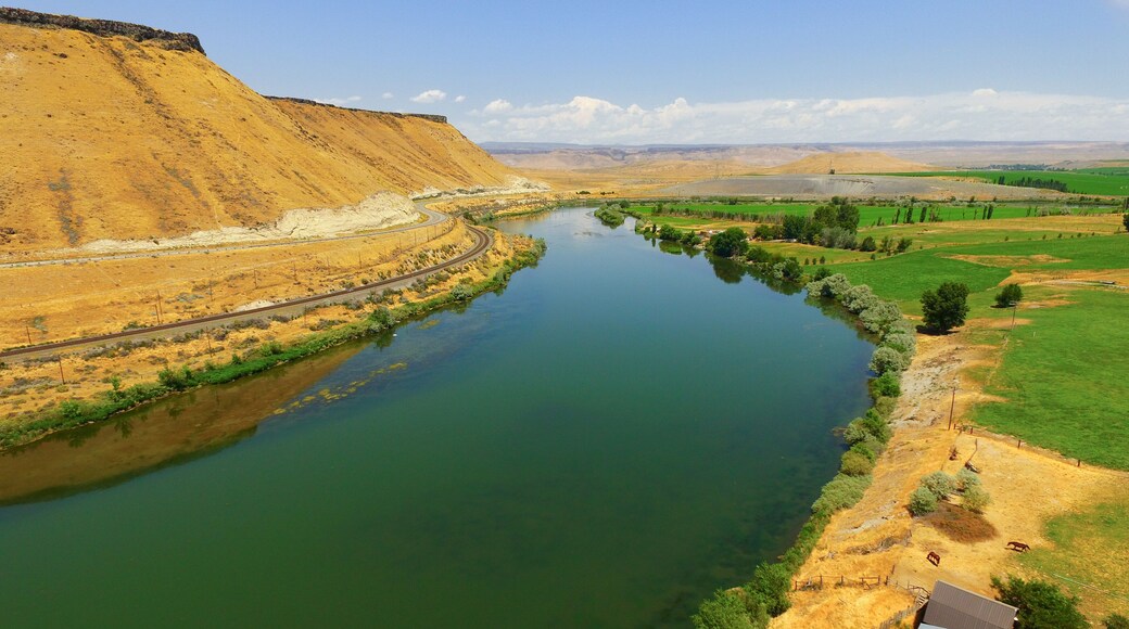 The Snake River Flows By Bluffs at Glenns Ferry Idaho