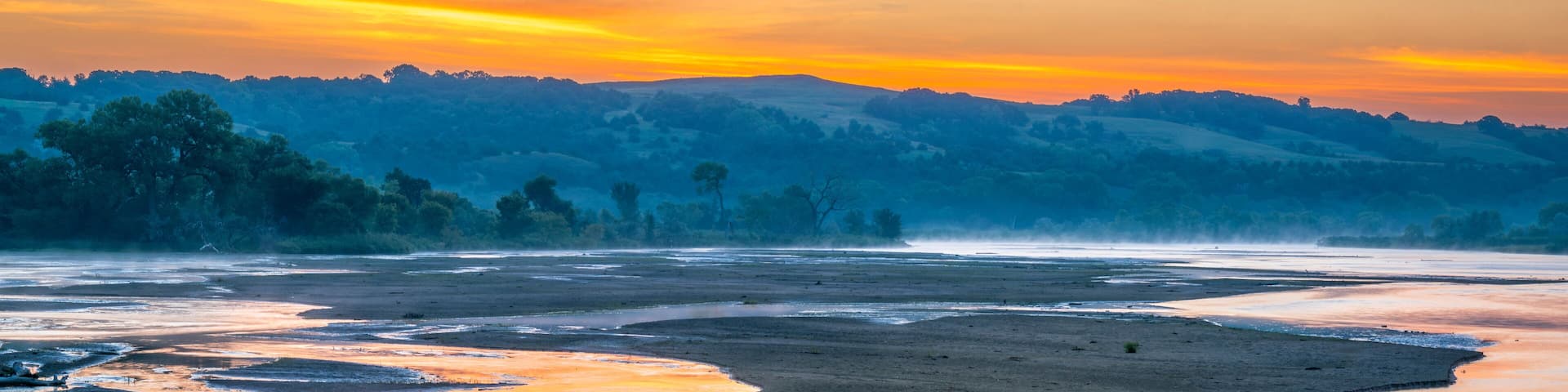 Niobrara National Scenic River in Nebraska Sandhills, summer scenery at dawn - panorama