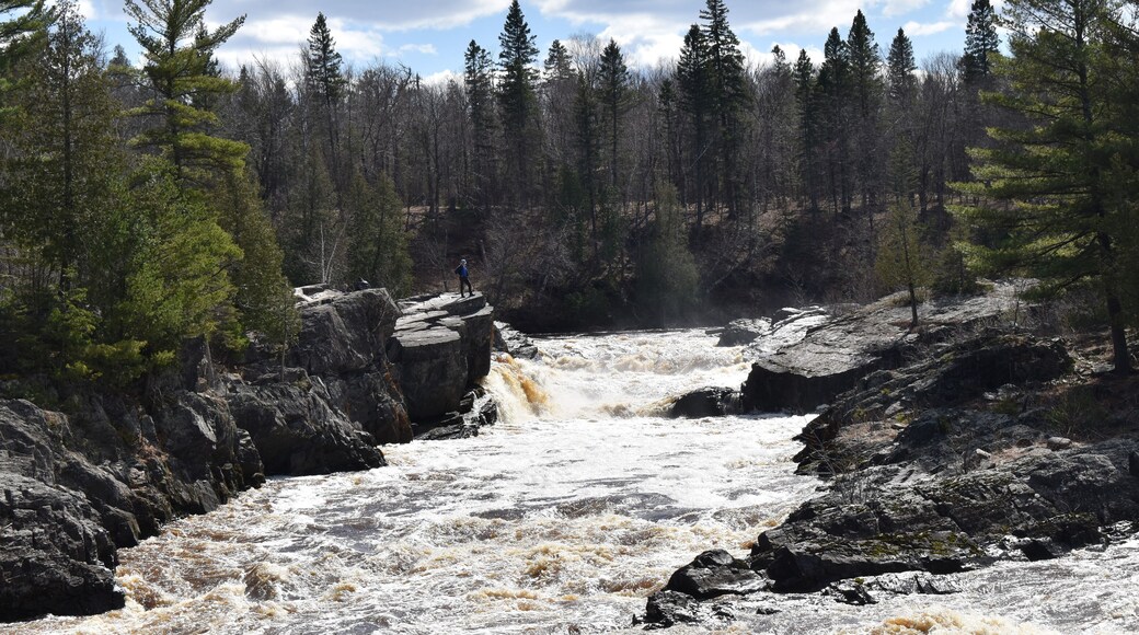 Jay Cooke State Park, Carlton, Minnesota 4-17-2021 - Handsome Man standing on Bluff above the churning water of the Saint Louis River