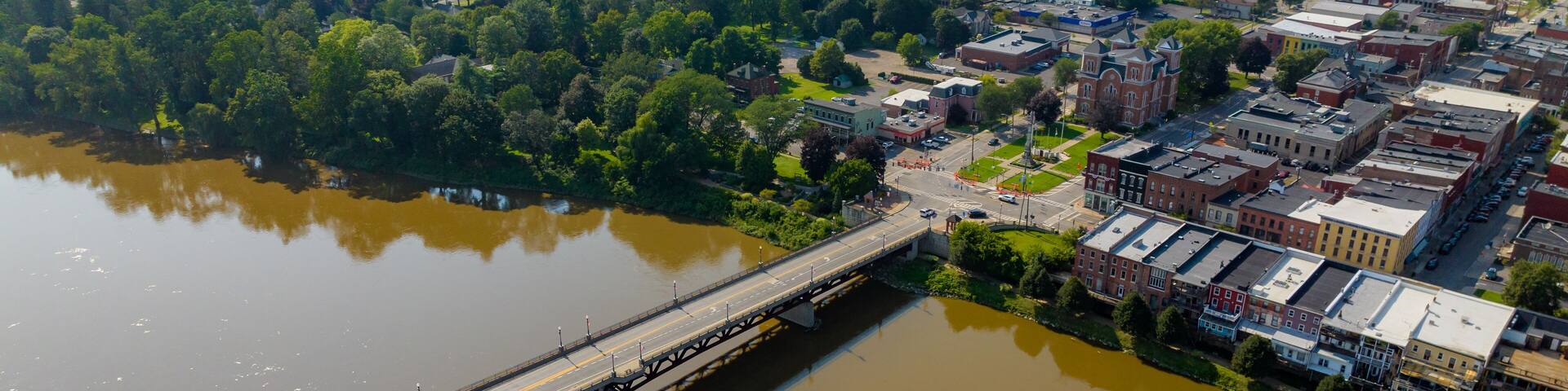 August 2023 aerial photo of Village of Owego, Tioga County, NY.