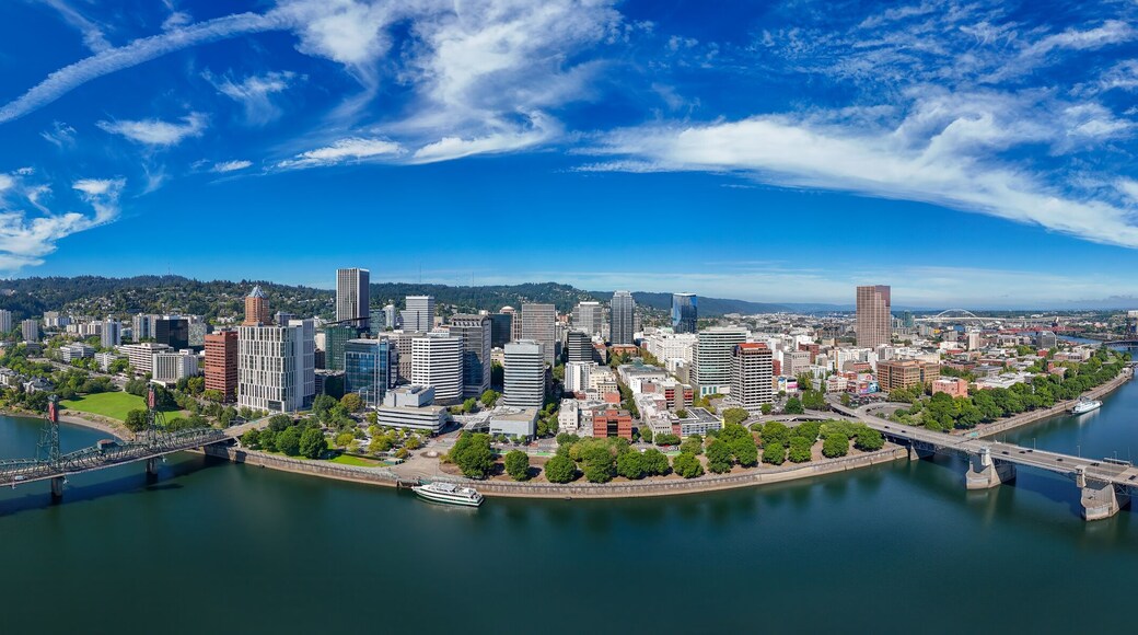 Portland Oregon Skyline Willamette River Downtown Aerial Drone View Panorama