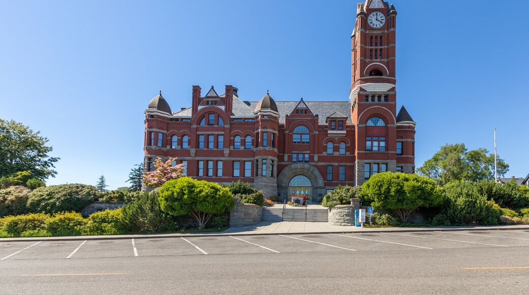 Historic Jefferson County Courthouse and Clock Tower Victorian style old historical building in Port Townsend, Olympic Peninsula, Washington State
