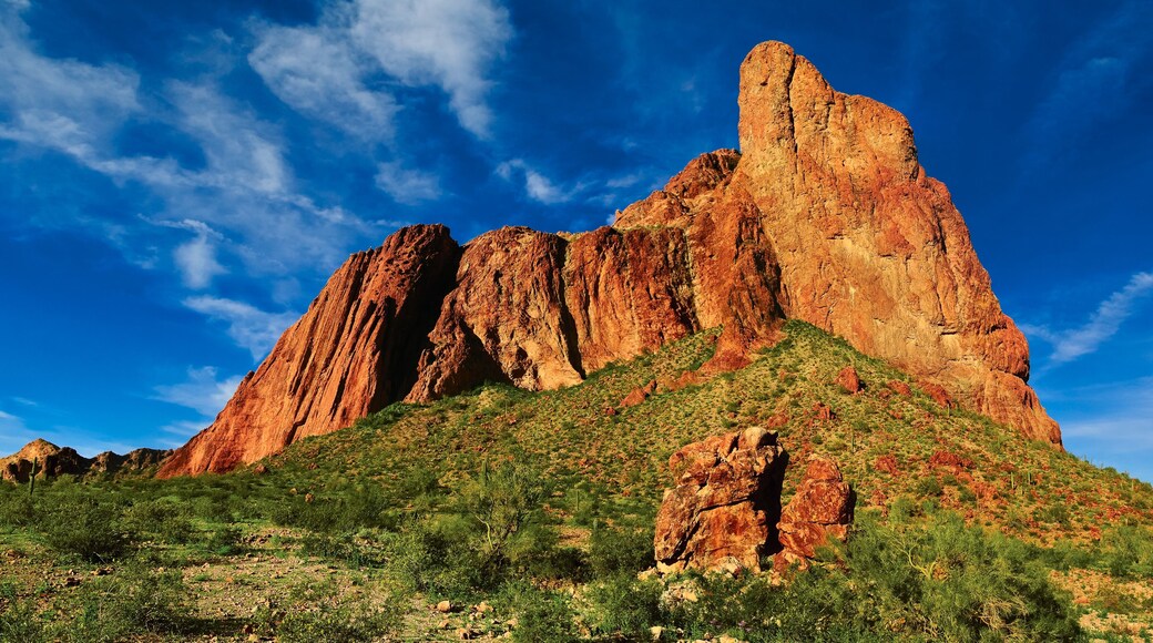 USA, Arizona, La Paz County, Courthouse Rock, Judged Bench Rock Formation
