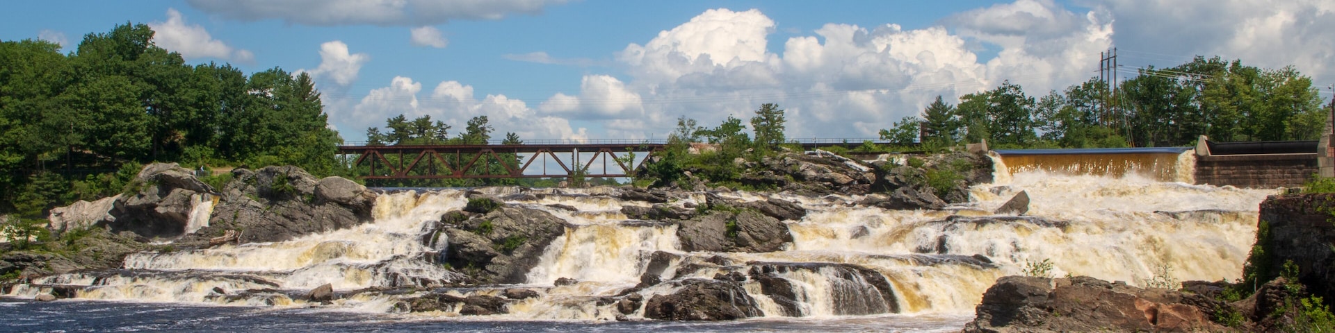 Lewiston Falls with a railroad bridge