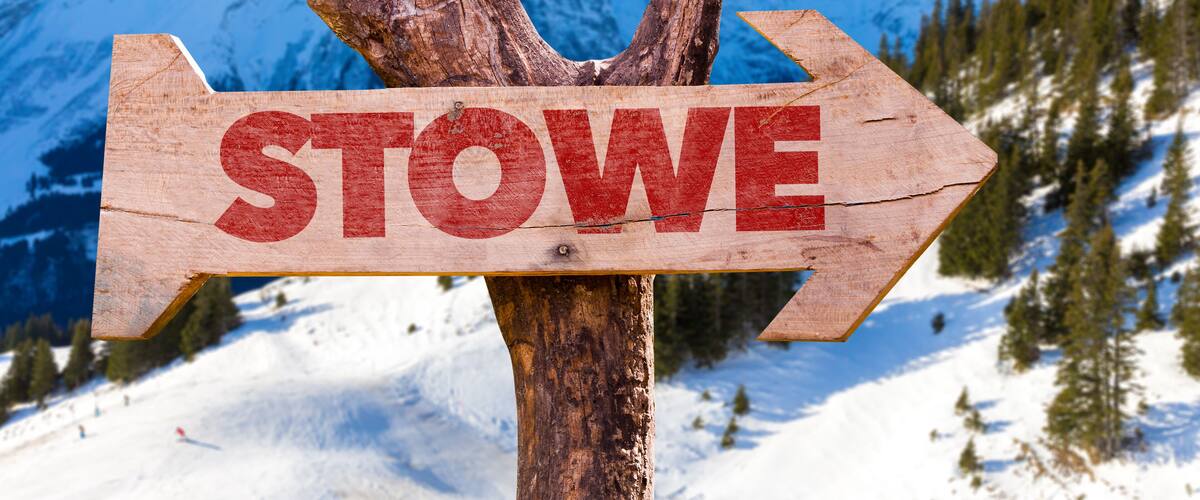 Stowe wooden sign with winter background