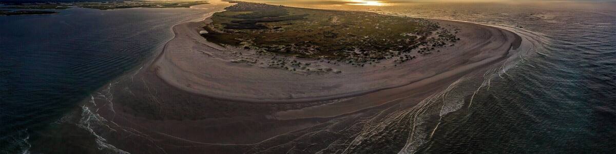 Drone shot over the south end of Topsail Island.