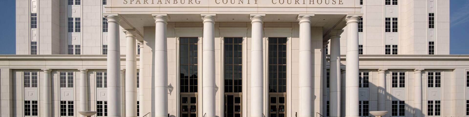 Spartanburg County Courthouse entrance facade in South Carolina