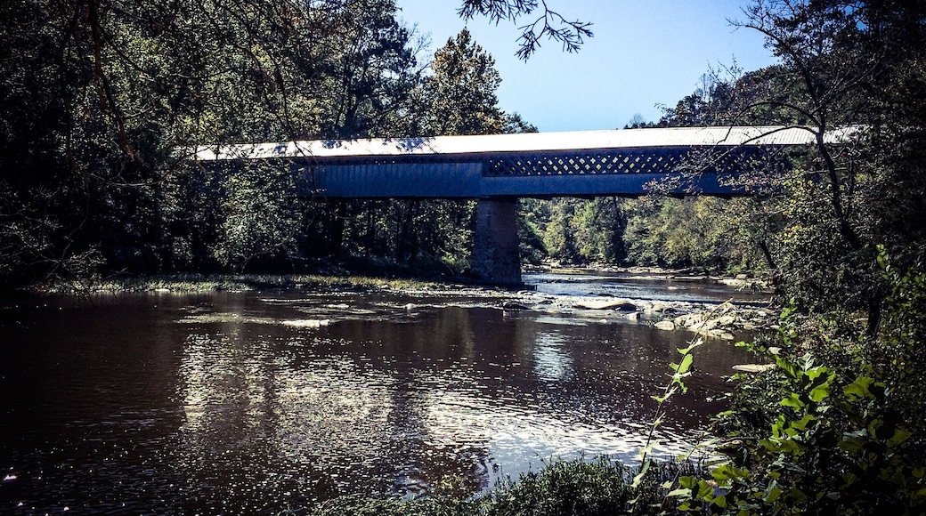 The longest existing covered bridge in Alabama located above the Black Warrior River with the most amazing view of the bluff. This bridge is still in use today and was constructed in 1933. One of three in Blount County.