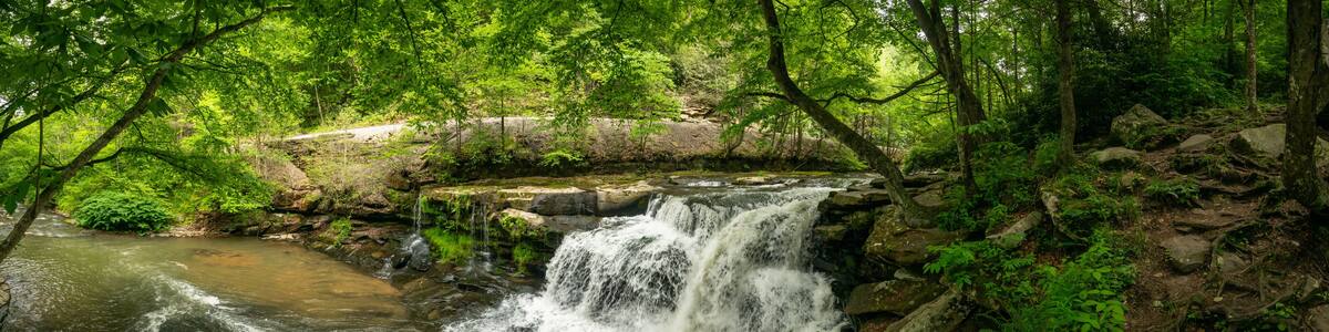 Panorama Of Dunloup Creek Waterfall In New River Gorge