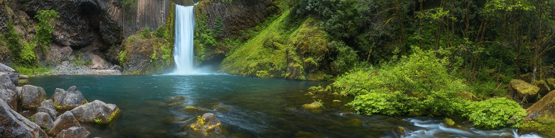 Toketee Falls is a waterfall in Douglas County, Oregon, United States, on the North Umpqua River at its confluence with the Clearwater Rive.r Beautiful falls in forest, West coast USA