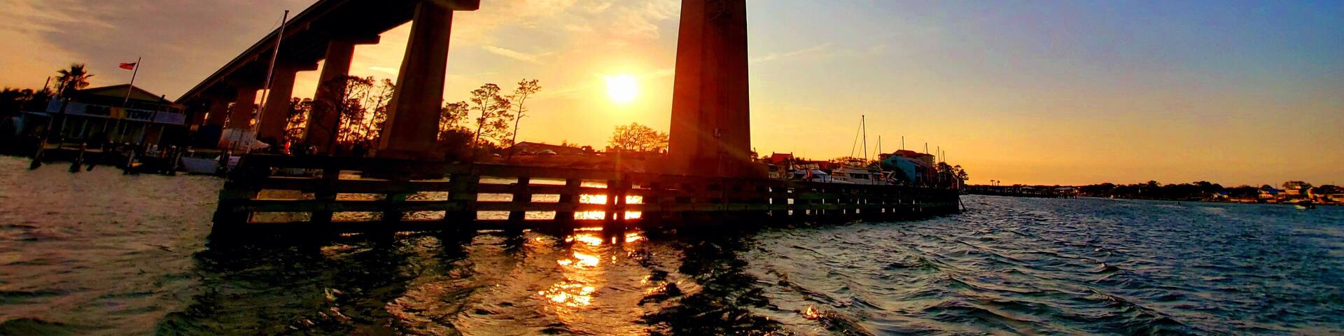 Sunset under Theo Baars Bridge, in Perdido Key, Florida, Intracoastal Waterway