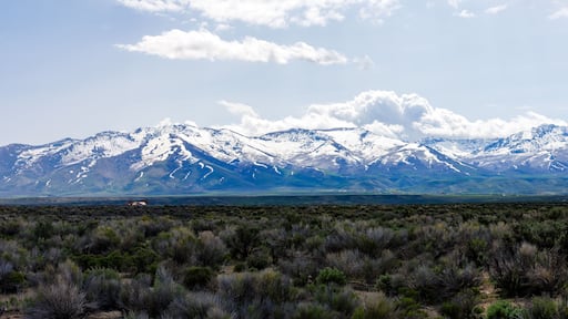 Panorama of the East Humboldt Range in Elko County, Nevada during spring with snow.