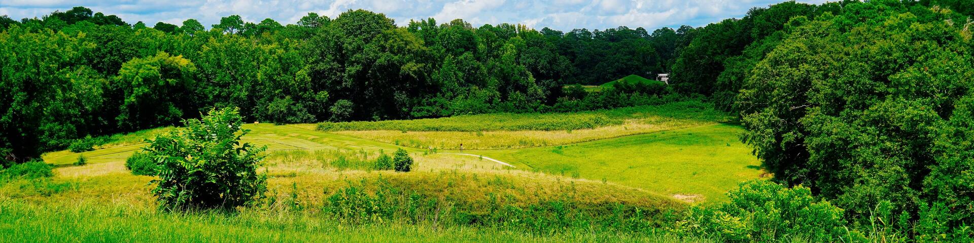 Macon, Georgia, USA- 07 20 2024: The landscape of Ocmulgee Mounds National Historical Park
