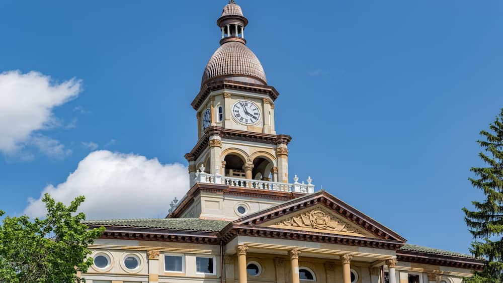 Hillsdale County Courthouse in Michigan with Blue Skies and Clouds