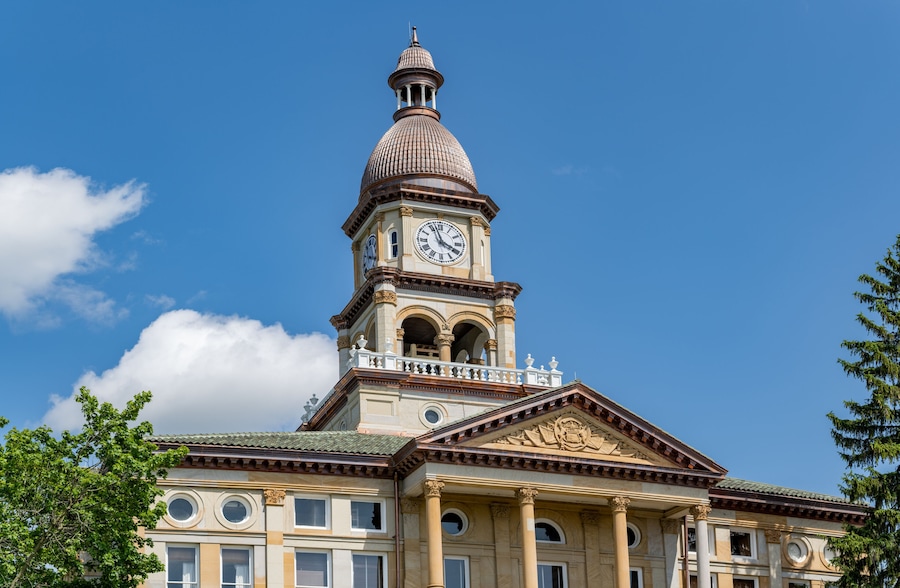 Hillsdale County Courthouse in Michigan with Blue Skies and Clouds