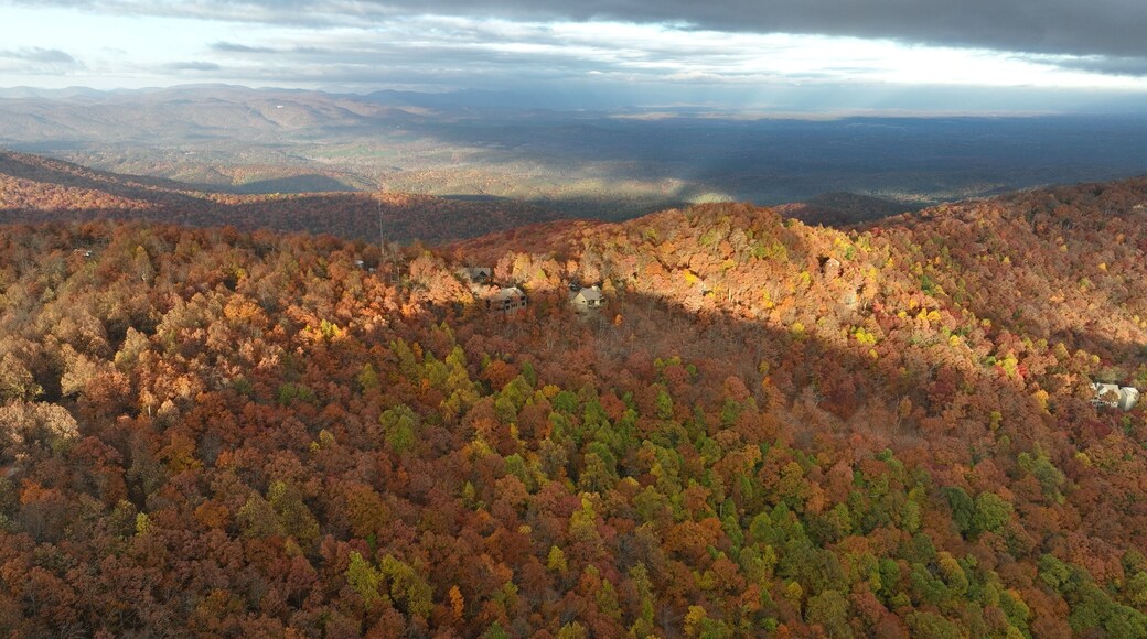 Aerial photo of Georgia Mountains
homes during a beautiful fall sunset on Big Canoe
