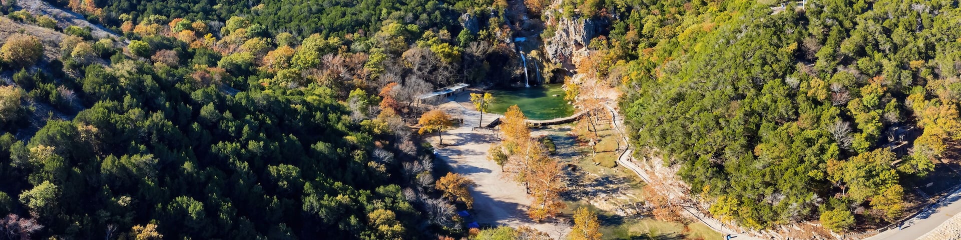 Sunny view of the fall color of Turner Falls