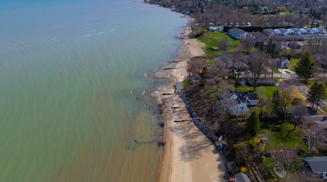 Lexington Beach aerial view at Lake Huron in village center of Lexington, Sanilac County, Michigan MI, USA.
