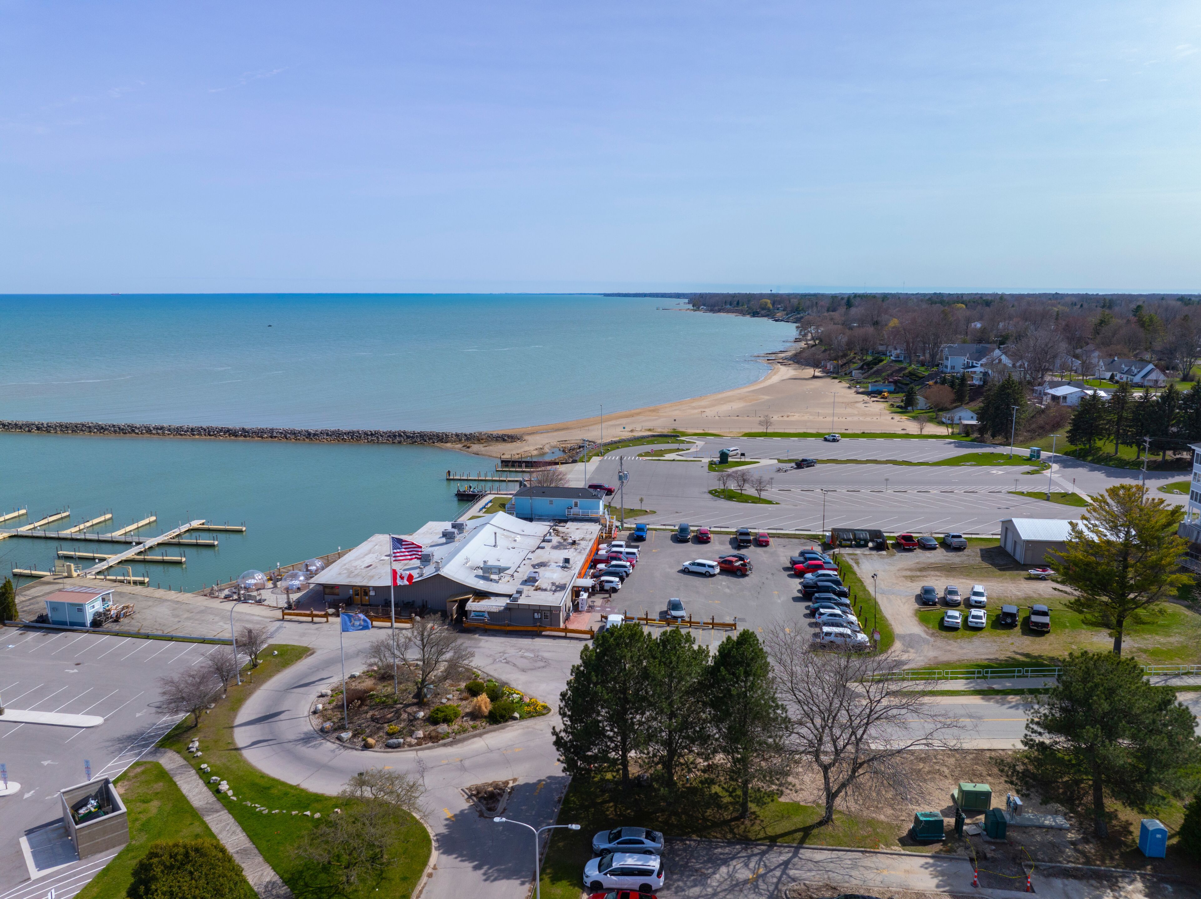 Lexington State Harbor aerial view at the end of Huron Avenue in village center of Lexington, Sanilac County, Michigan MI, USA.  