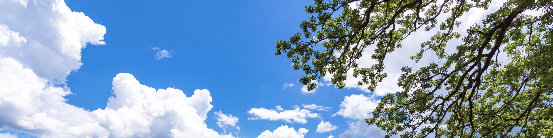 Looking at the boat launch on Genesee Lake in Waukesha County, Wisconsin. Lazy cumulus clouds are reflected in the calm lake waters.