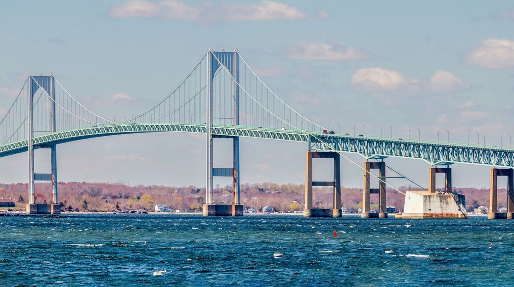 Claiborne Pell / Newport Bridge and Goat Island Lighthouse in Newport, Rhode Island