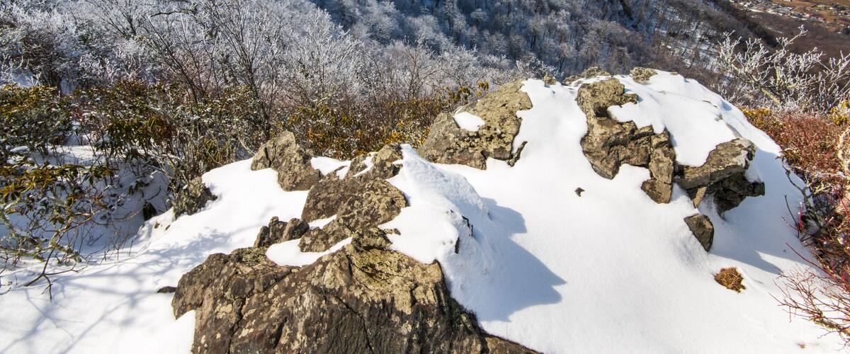 Snowy peak of Mount Jefferson in winter, North Carolina