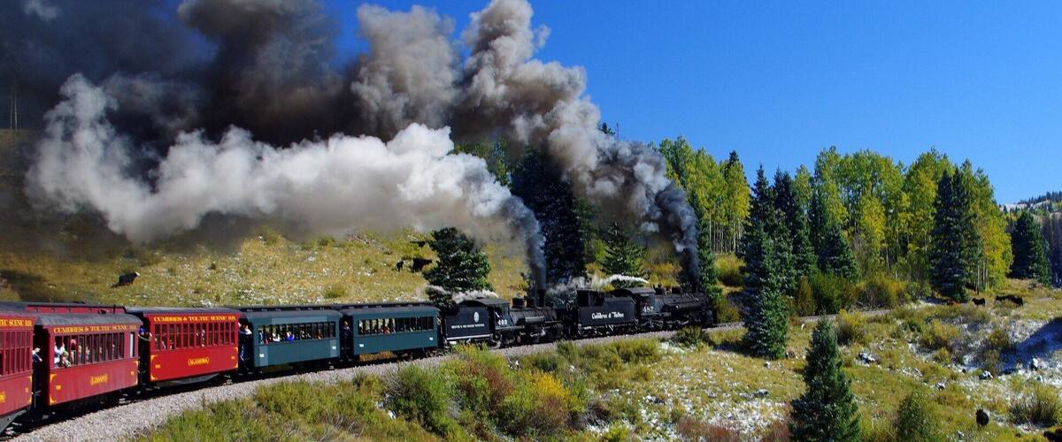 The train had so many passengers that it required two locomotives to climb the 10,000 foot Cumbres Pass from Chama